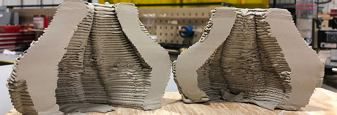 cross-section of 3D clay printed vase
