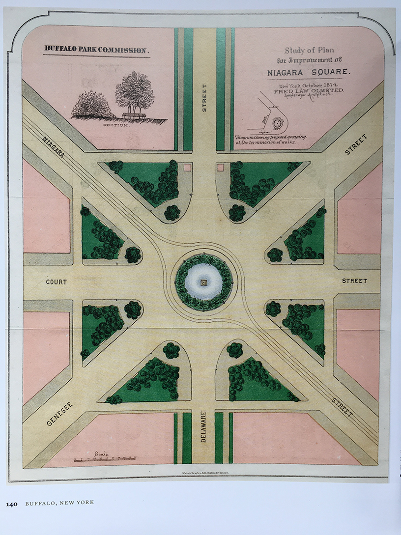 Symmetrical plan of park with several streets meeting in a circle